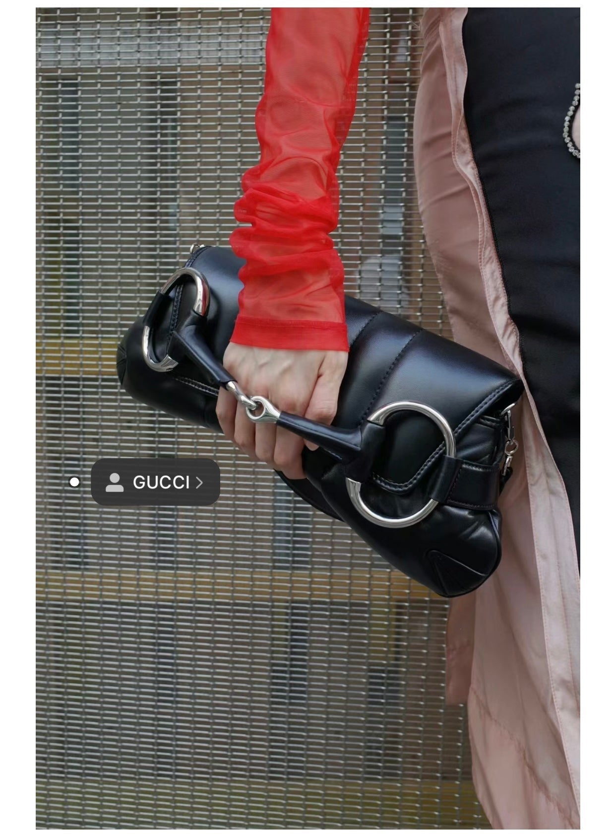 SAC À MAIN CHAÎNE HORSEMORS 38 EN CUIR DE VEAU NOIR, ACCESSOIRES ARGENTÉS