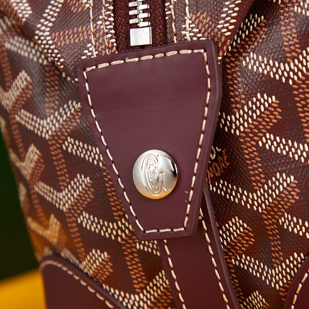 BOLSO DE ASEO BOWLING DE 24 PIEL DE BECERRO Y LONA GOYARDINE ROJO BURDEOS