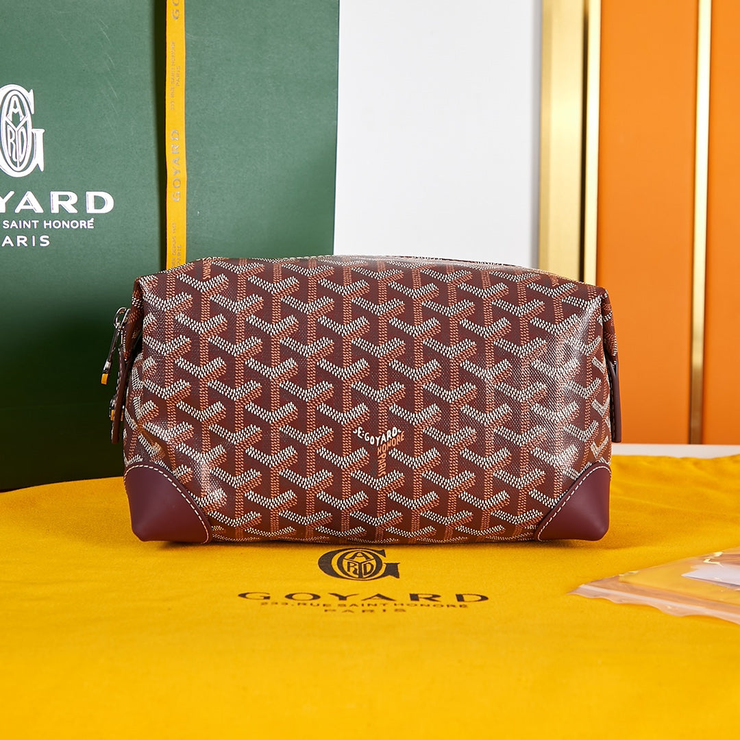 BOLSO DE ASEO BOWLING DE 24 PIEL DE BECERRO Y LONA GOYARDINE ROJO BURDEOS