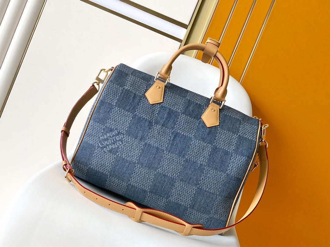 SPEEDY BANDOULI¨¨RE 40 EN DENIM DAMIER AZUL 3D