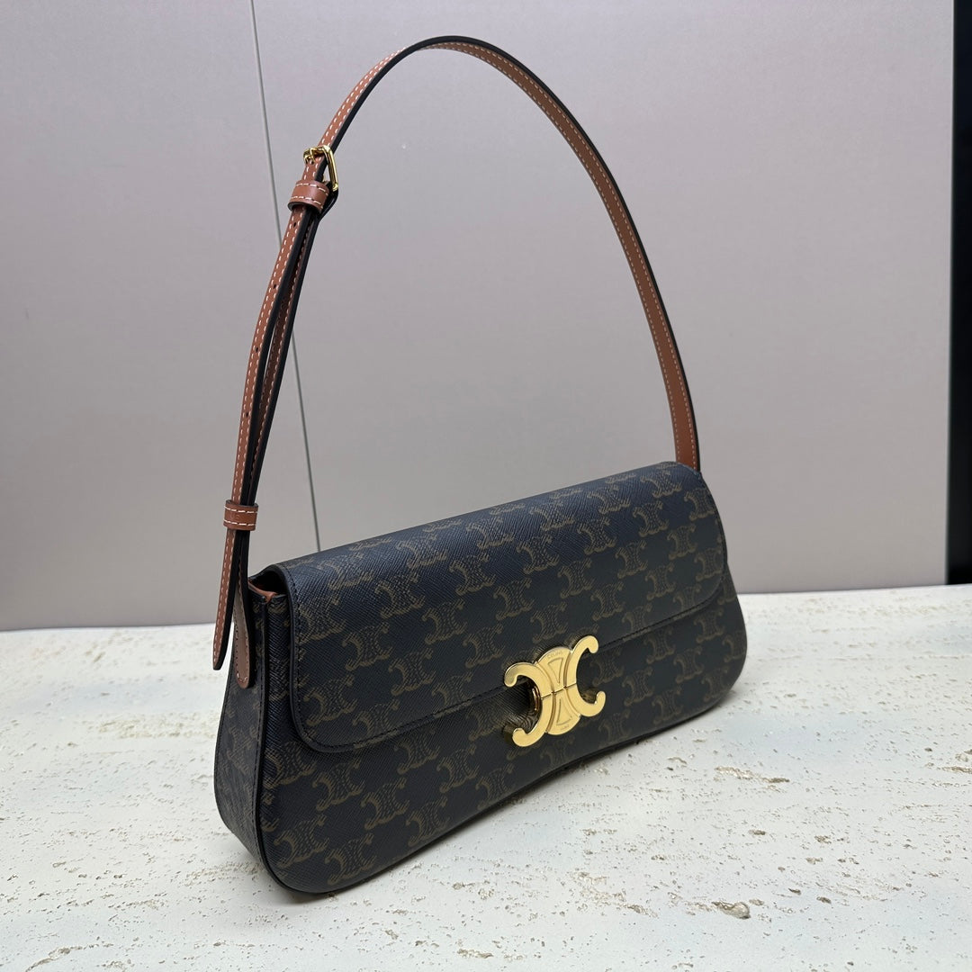 SAC LOLA BAGUETTE 28 EN TOILE MONOGRAMME MARRON FONCÉ ET CUIR DE VEAU