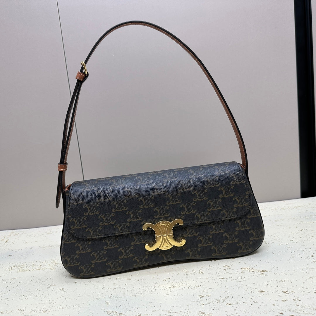 SAC LOLA BAGUETTE 28 EN TOILE MONOGRAMME MARRON FONCÉ ET CUIR DE VEAU