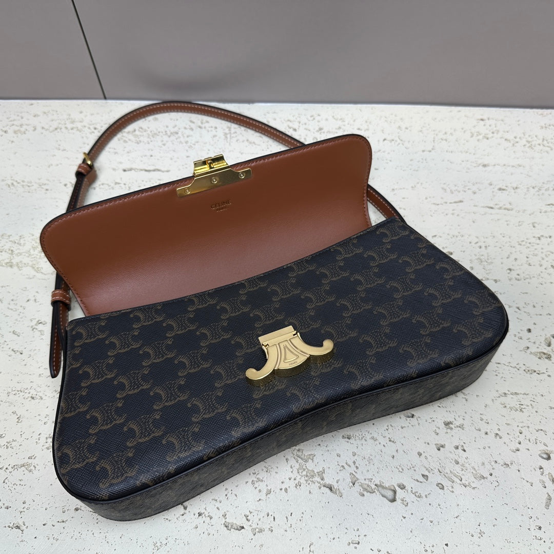 SAC LOLA BAGUETTE 28 EN TOILE MONOGRAMME MARRON FONCÉ ET CUIR DE VEAU