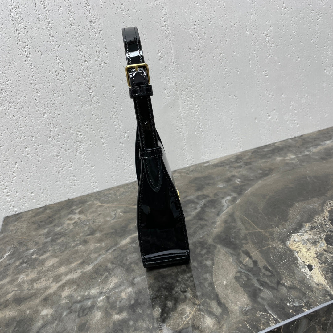 SAC BANDOULIÈRE 20 TERENCE EN CUIR DE VEAU VERNI NOIR