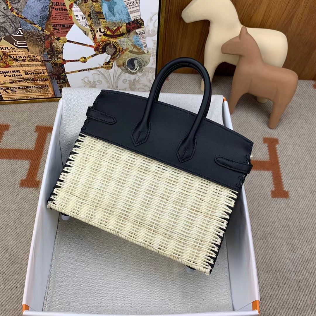 HM BIRKIN 25 CM PICNIC NEGRO BAMBÚ Y RATÁN