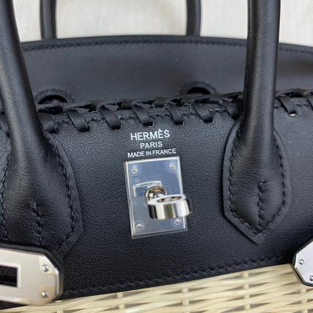 HM BIRKIN 25 CM PICNIC NEGRO BAMBÚ Y RATÁN