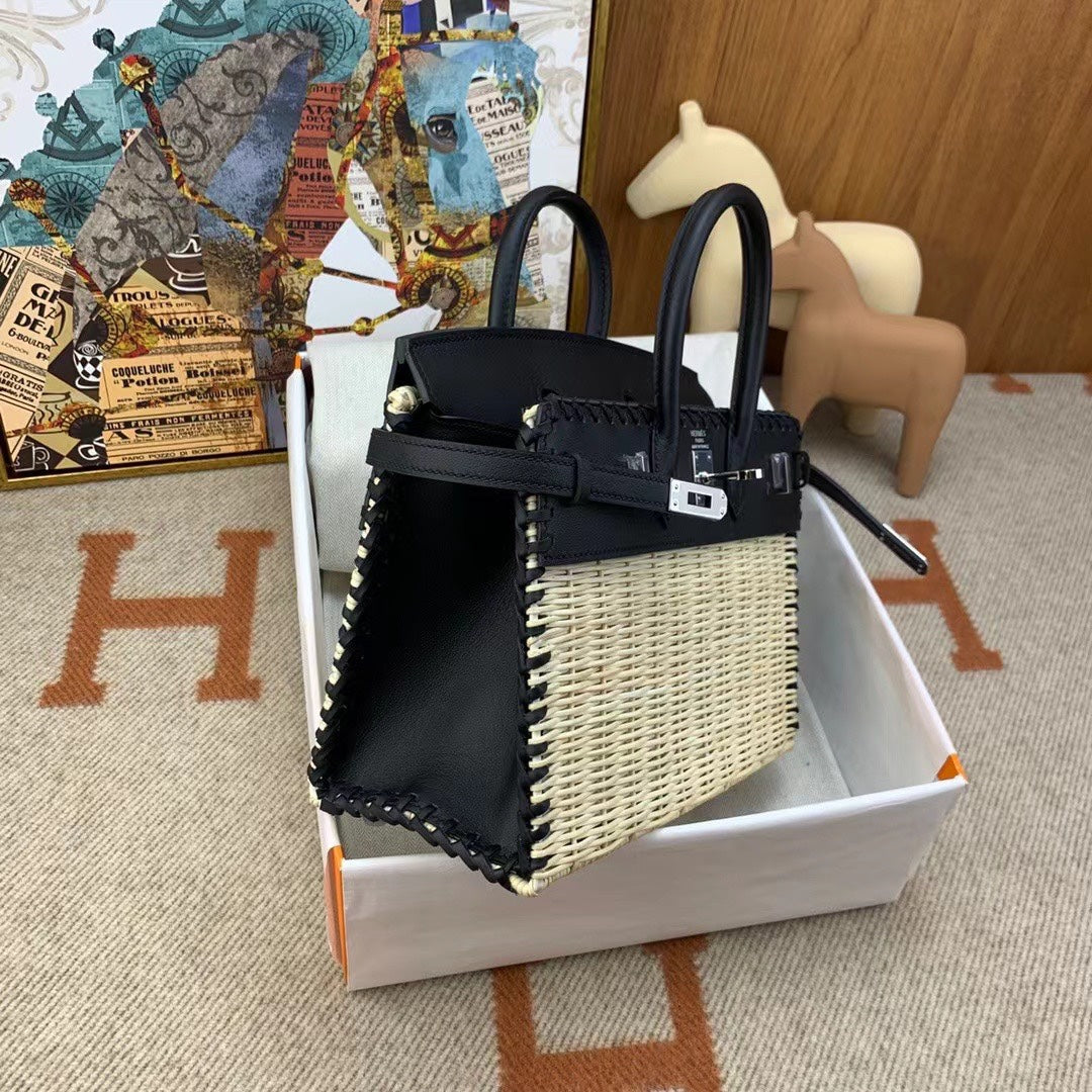 HM BIRKIN 25 CM PICNIC NEGRO BAMBÚ Y RATÁN