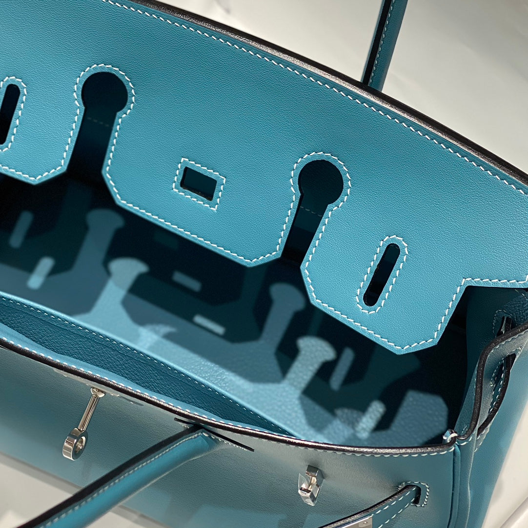 Sac à bandoulière HM Birkin 29 en cuir bleu sarcelle 222333