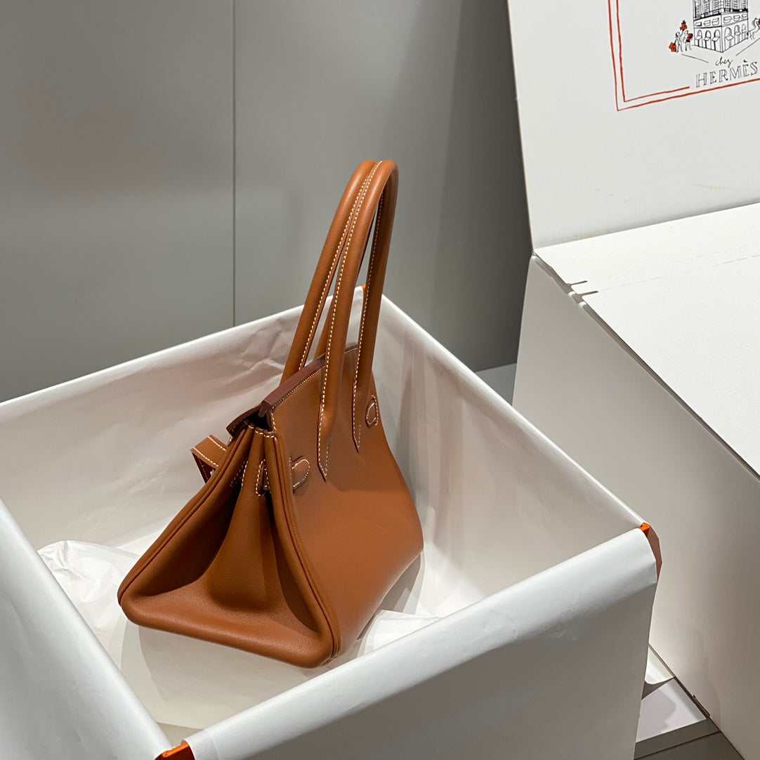 Sac à bandoulière HM Birkin 29 en cuir orange Yam 222354