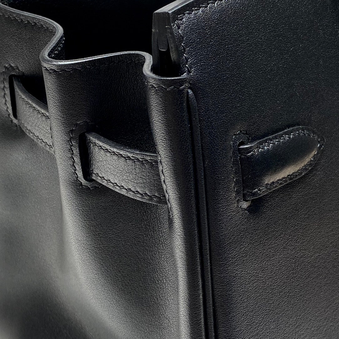 Sac à bandoulière HM Birkin 29 en cuir noir et marron 224530