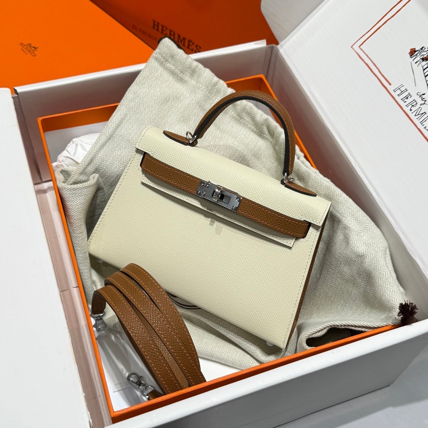 HM Mini Kelly 19 Beige mezcla Chocolate Epsom 243112