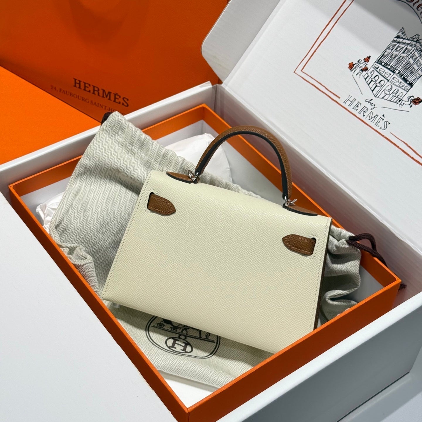 HM Mini Kelly 19 Beige mezcla Chocolate Epsom 243112