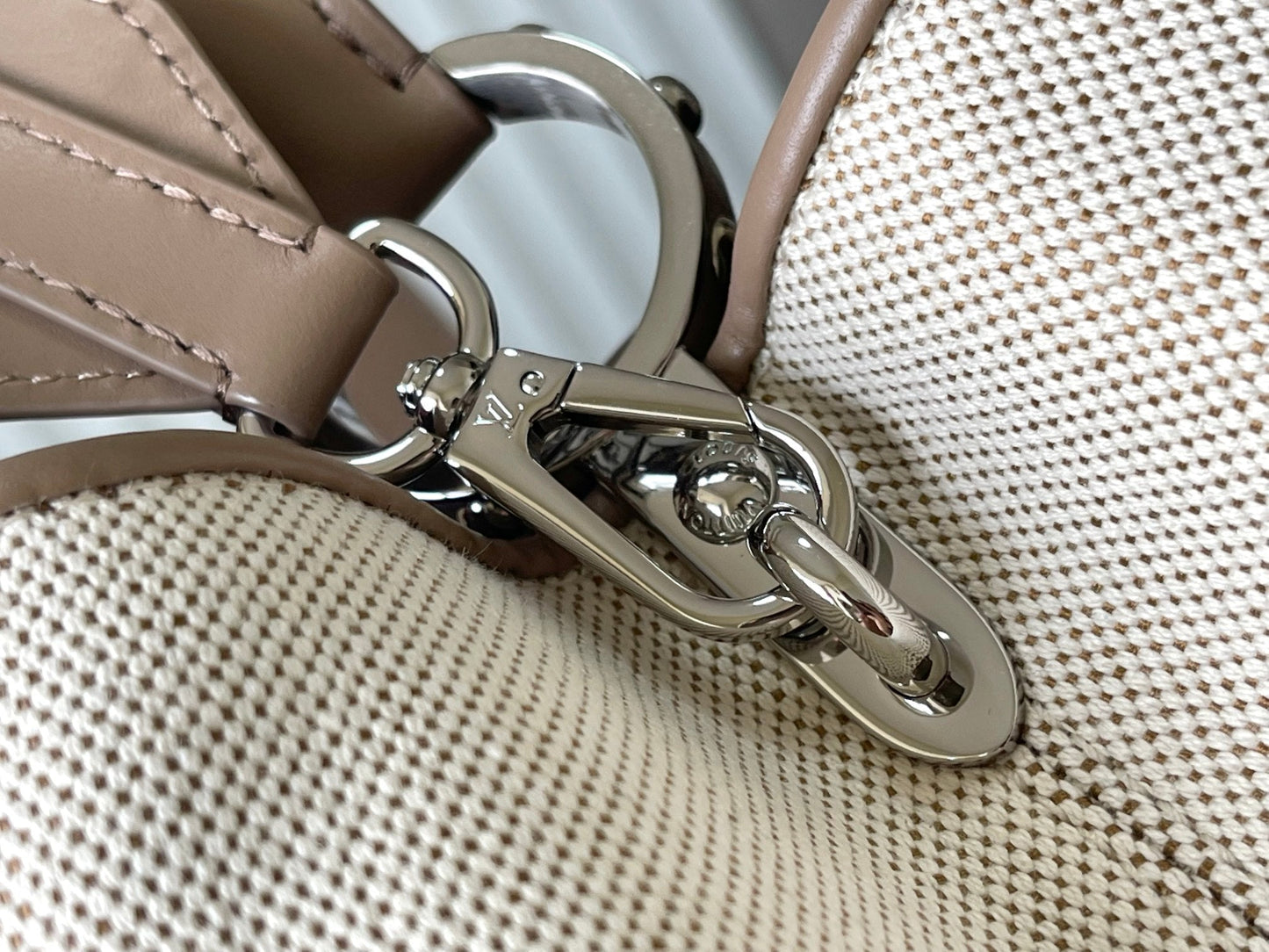 CAPUCINES GM 38CM LONA BEIGE PIEL DE BECERRO MARRÓN