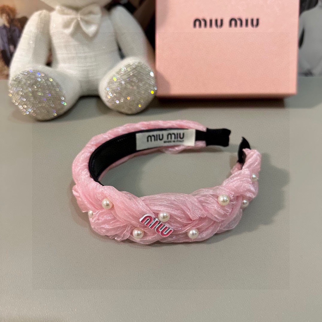 HAIR BAND IN PINK CHIFFON PEARL-EMBELLISHED 395327