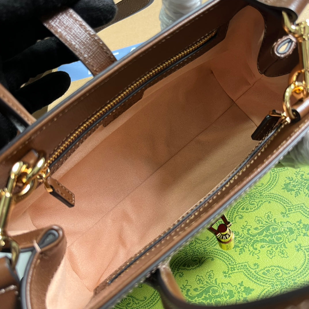 JACKIE 1961 PETIT SAC CABAS 24 TOILE BEIGE ET ÉBÈNE