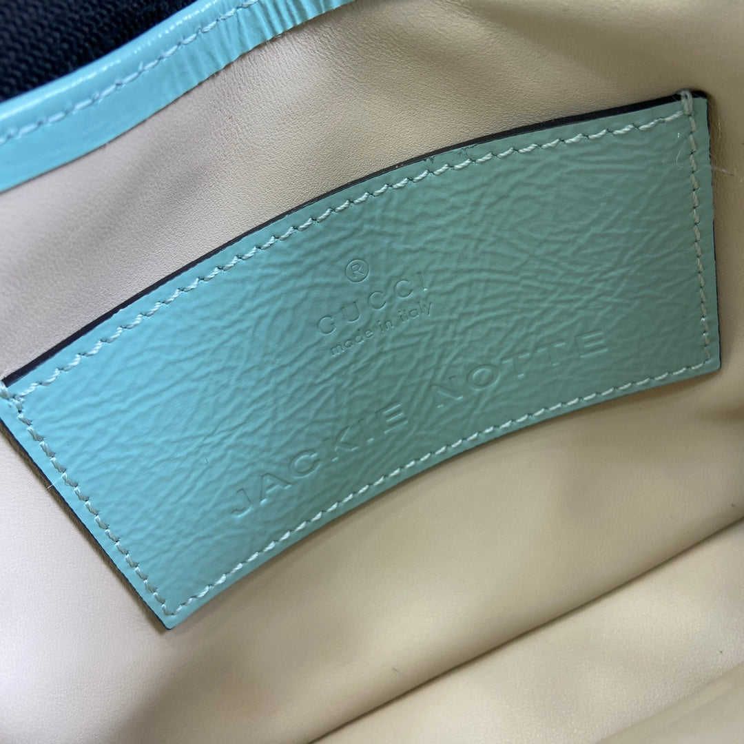 MINI SAC JACKIE NOTTE 19 EN CUIR DE VEAU LAQUÉ CRAQUELÉ VERT MENTHE, ACIER DORÉ