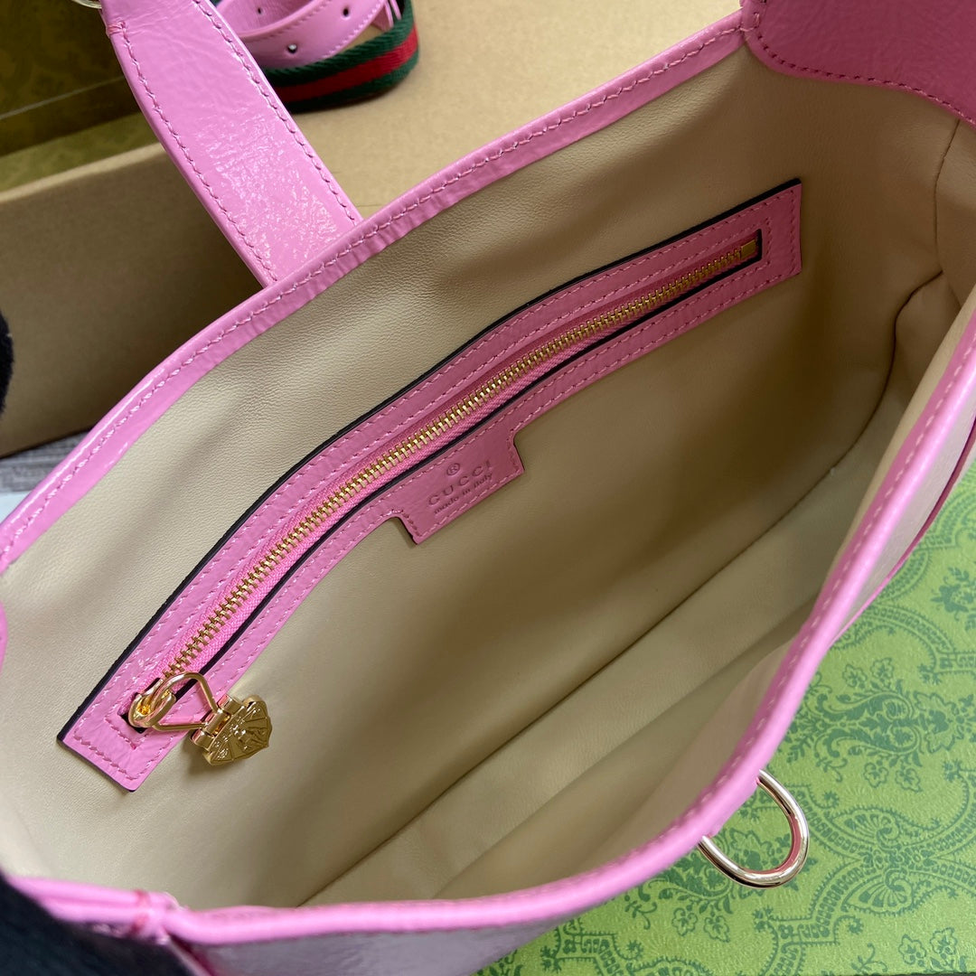 BOLSO DE HOMBRO PEQUEÑO JACKIE 27 EN PIEL DE BECERRO LACADA ROSA AGRIETADA CON HERRAJES DORADOS