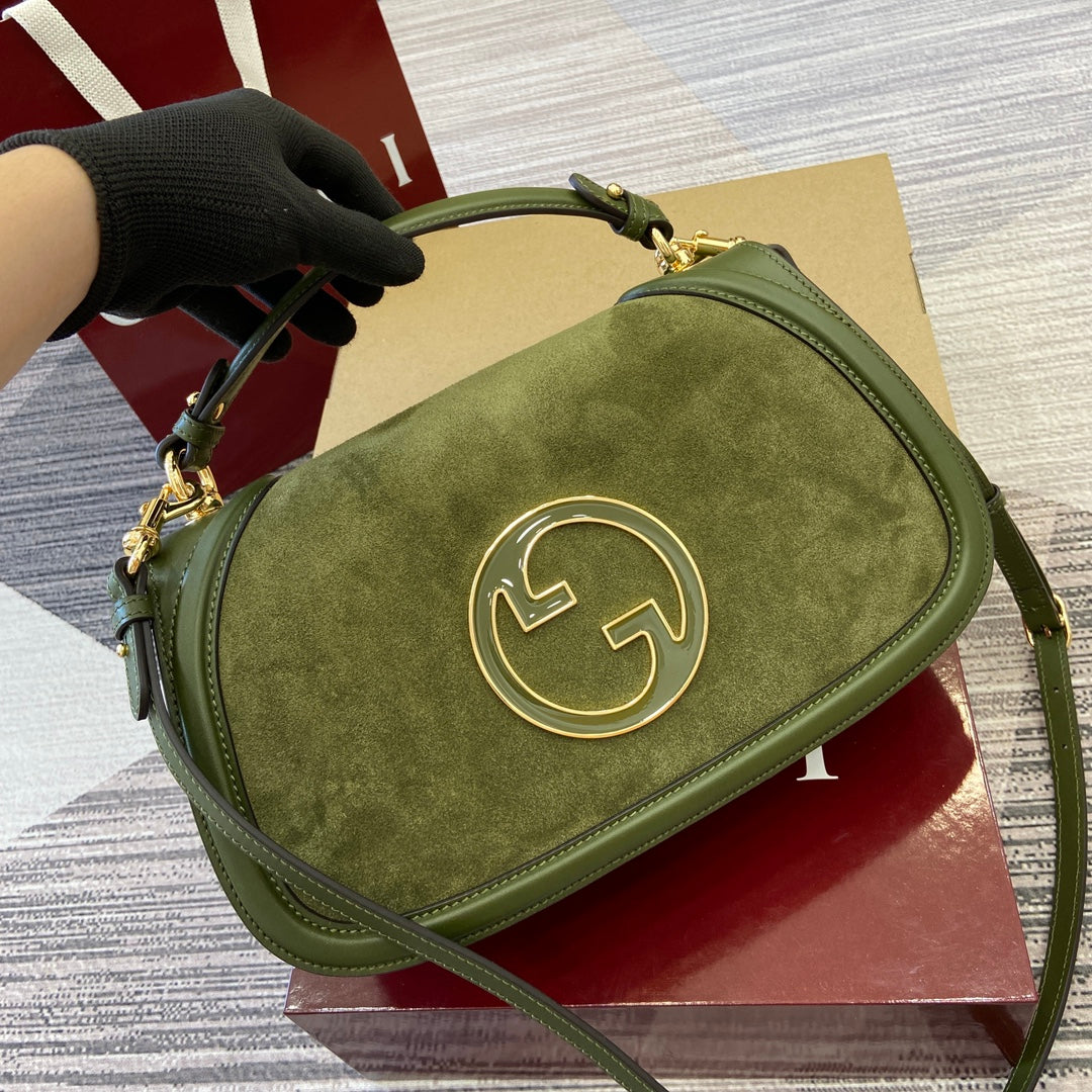 BOLSO DE HOMBRO MEDIANO BLONDIE 32 EN PIEL DE BECERRO VERDE ENEBRO Y ANTE CON HERRAJES DORADOS