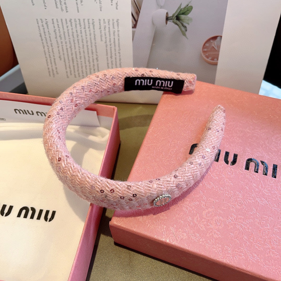 DIADEMA GRUESA DE TWEED ROSA CON LENTEJUELAS 406045
