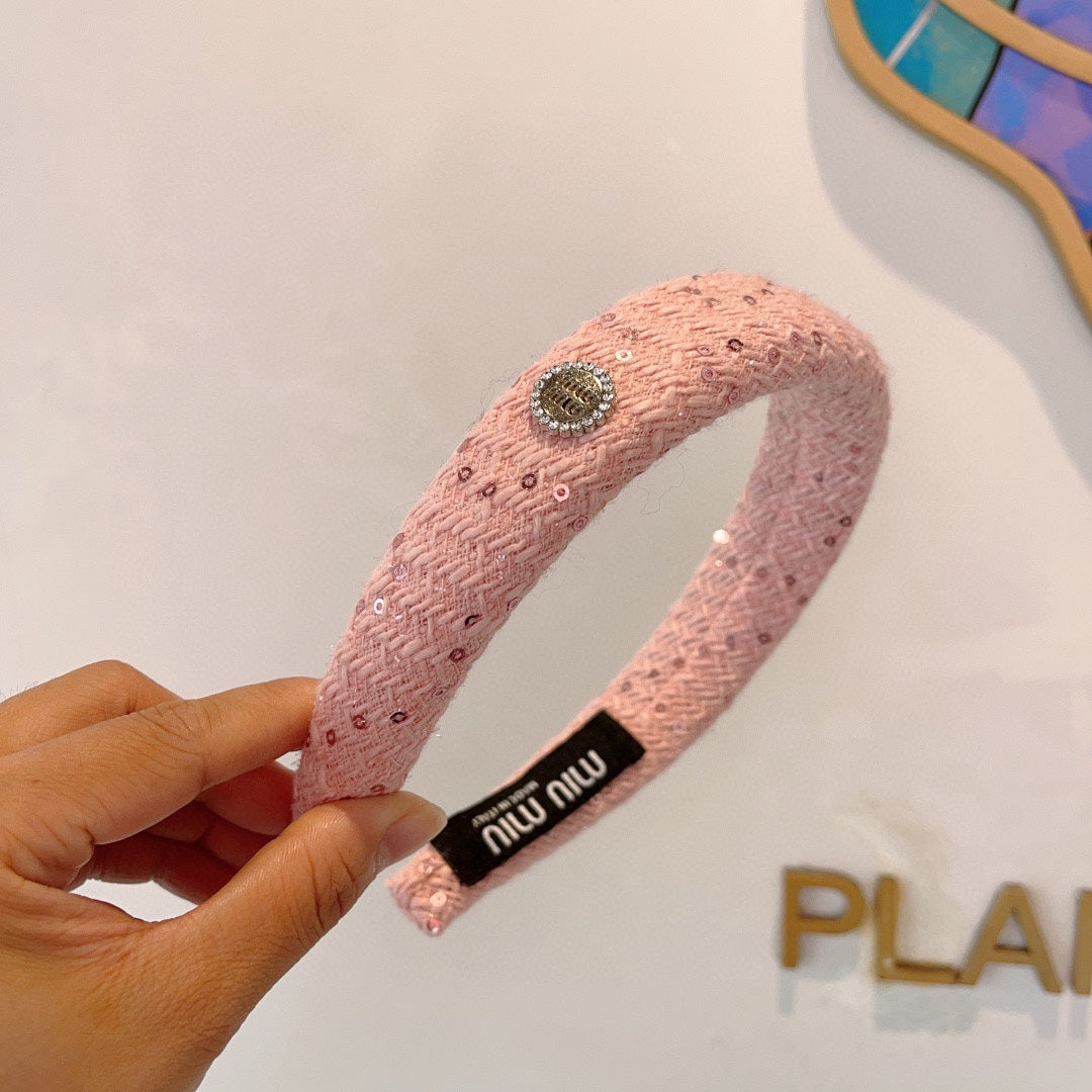 BANDEAU ÉPAIS EN TWEED ROSE ORNÉ DE PAILLETTES 406045