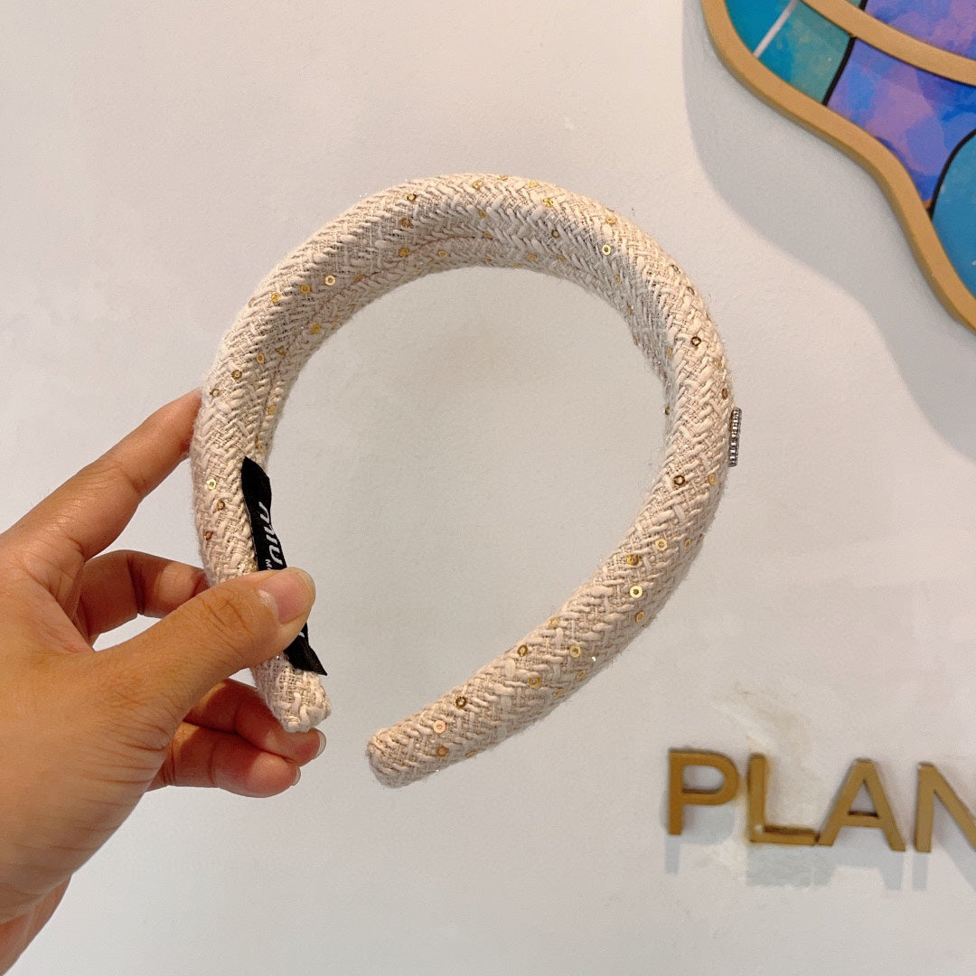 DIADEMA GRUESA DE TWEED BLANCO CON LENTEJUELAS 406046