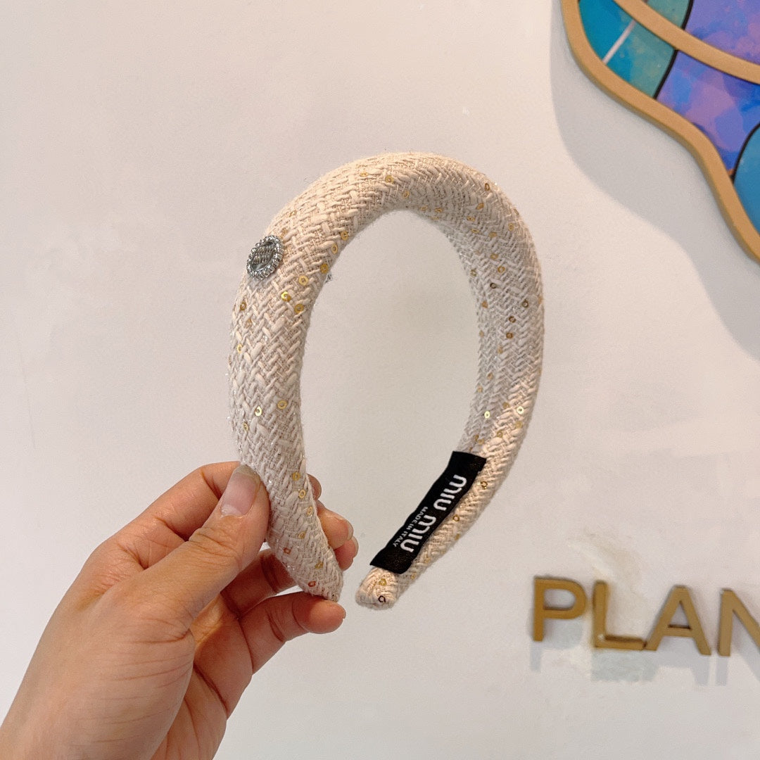 DIADEMA GRUESA DE TWEED BLANCO CON LENTEJUELAS 406046