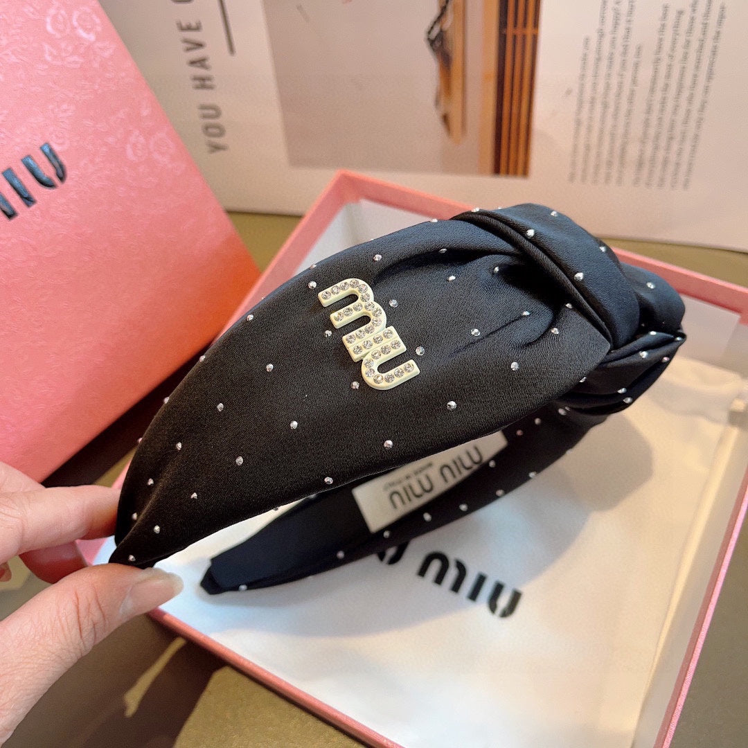 CRYSTALS EMBELLISHED HEAD BAND IN BLACK COTTON 418873