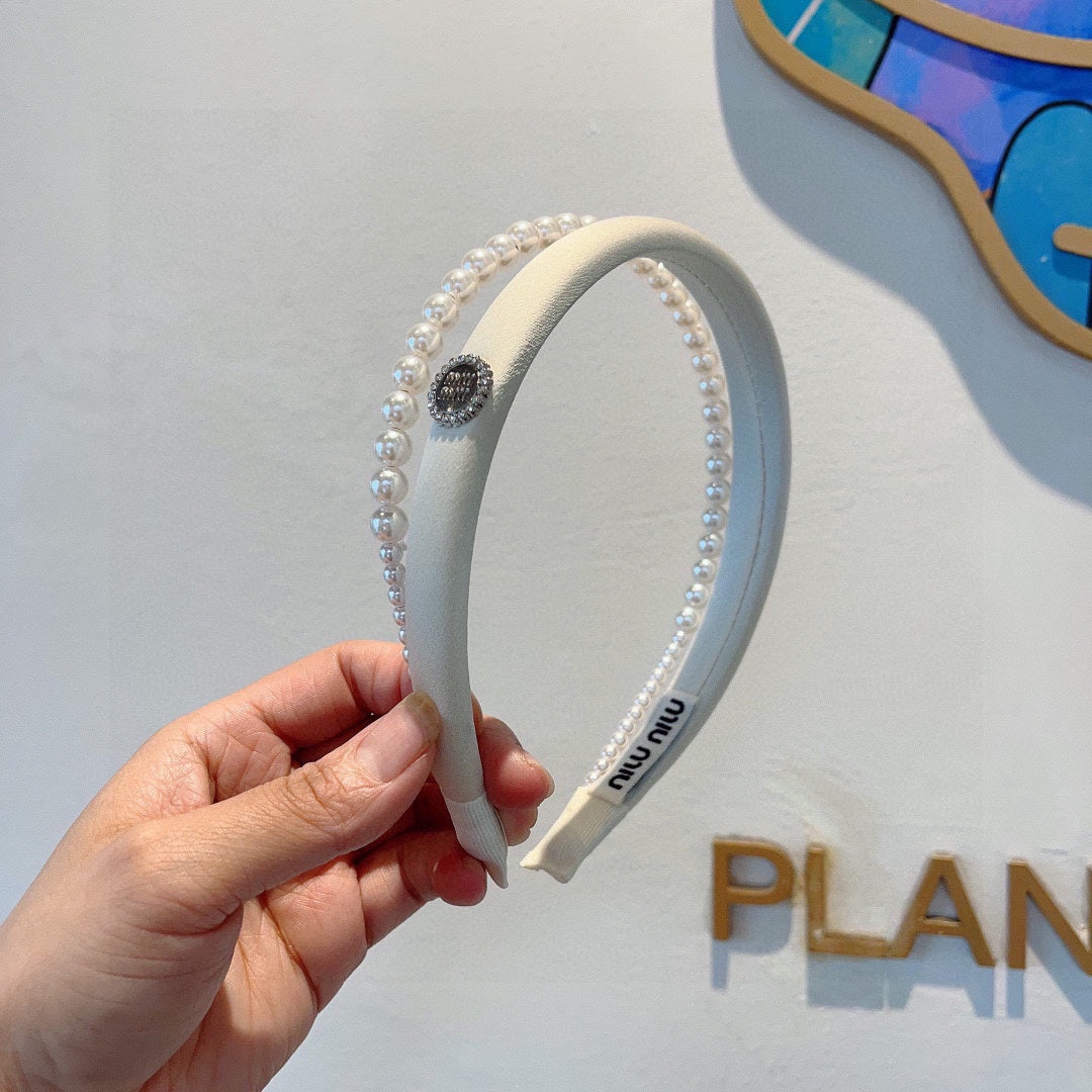 BANDEAU À CHEVEUX EN COTON BLANC AVEC CHAÎNE DE PERLES 418900