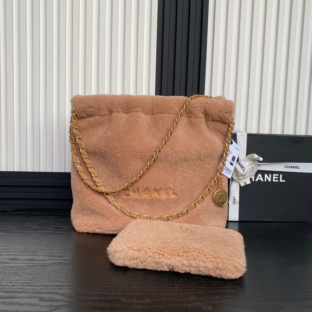 Bolso Hobo 22 CC 24K de 35 cm de lana marrón