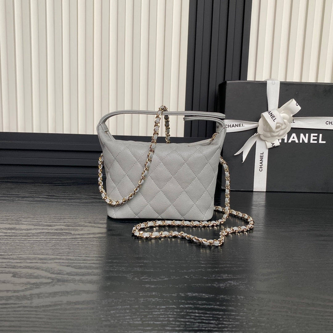 Bolso Hobo CC 25C de 21,5 cm con asa superior en piel de becerro granulada gris