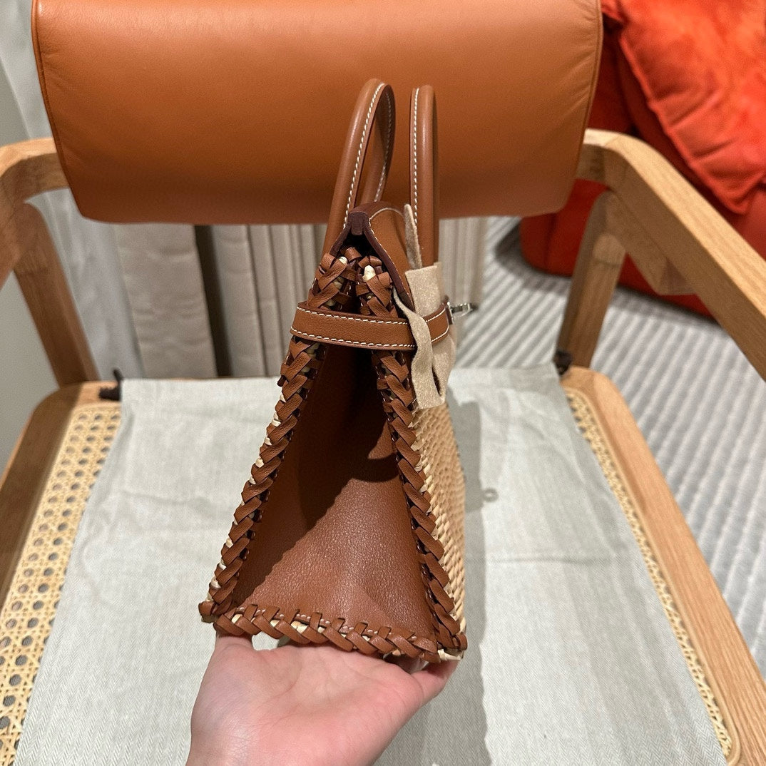 HM BIRKIN 25 CM PICNIC ORO BAMBÚ Y RATÁN