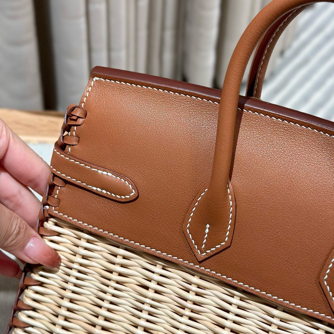 HM BIRKIN 25 CM PICNIC ORO BAMBÚ Y RATÁN