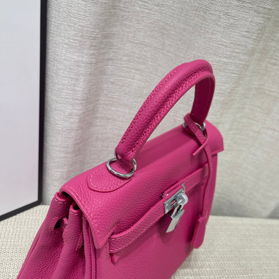 HM Kelly 25 cm Rosa México Togo Cuero Herrajes Dorados
