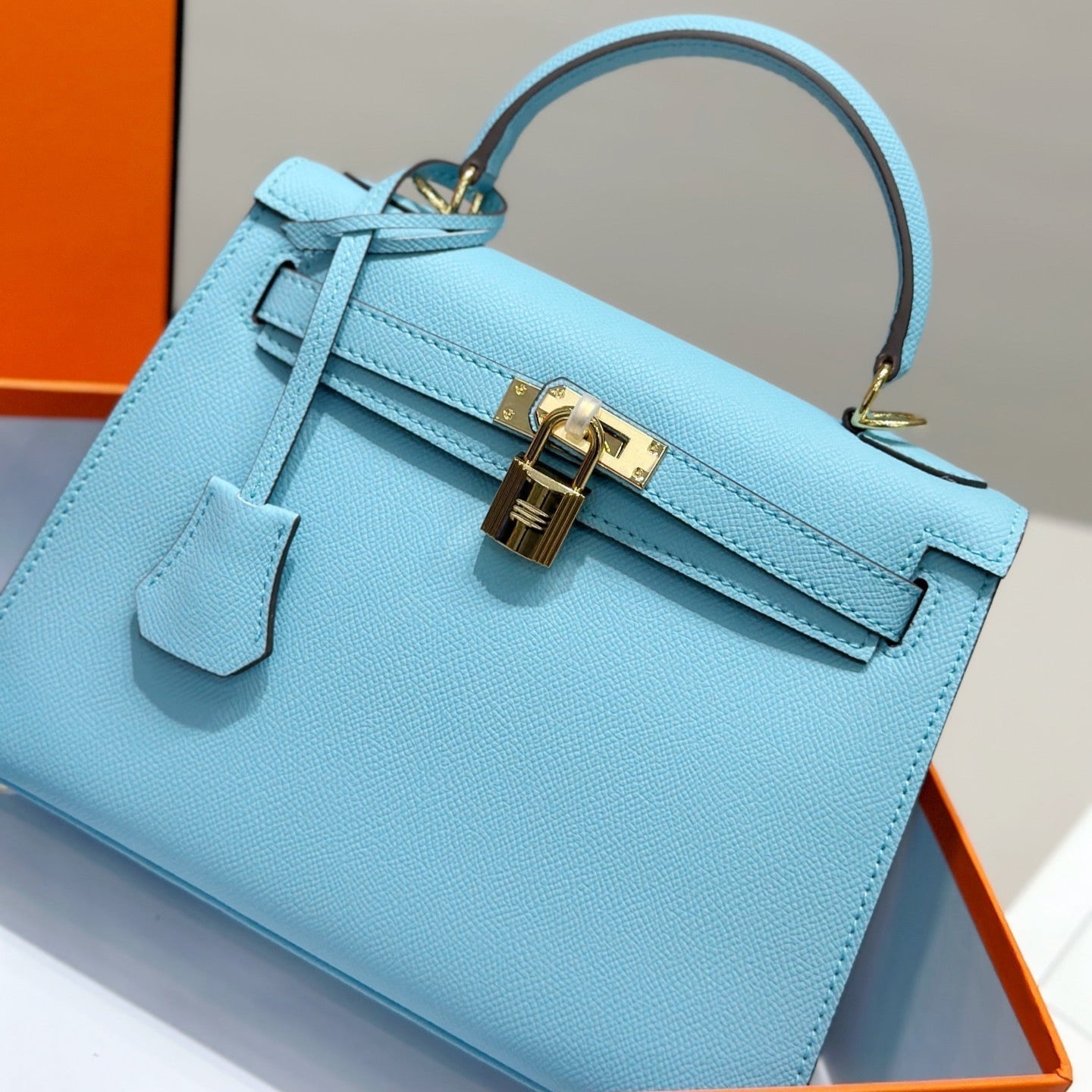 HM Kelly 25 cm Tiffany Blue Epsom Cuero Herrajes Dorados