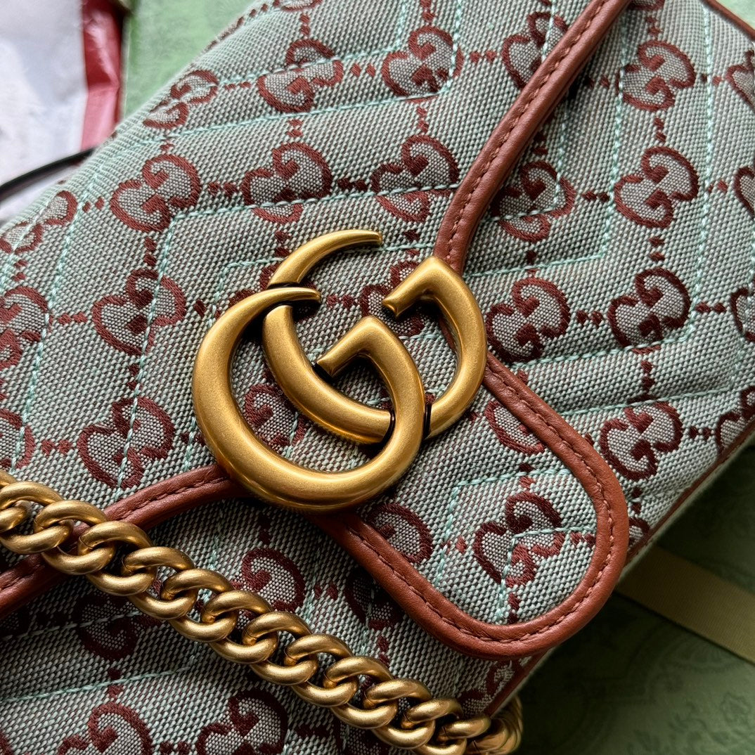 GG Marmont 26 cm en toile monogramme bleu chocolat avec accessoires dorés