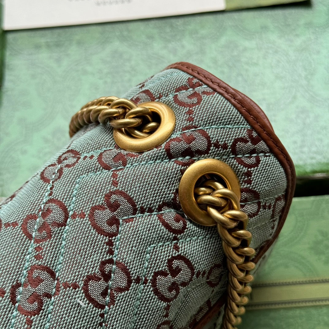 GG Marmont 26 cm en toile monogramme bleu chocolat avec accessoires dorés