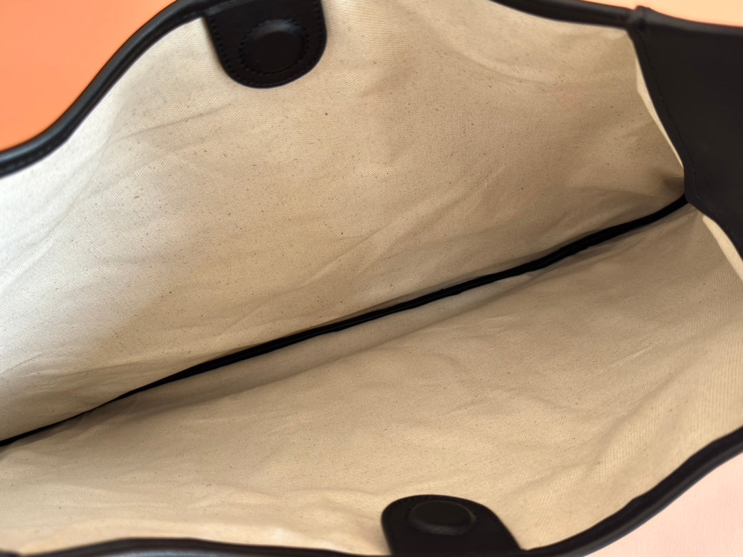 BODY ÉPAULE MOYENNE BAD 49 EN TOILE NATURELLE ET CUIR DE VEAU NOIR ACIER DORÉ