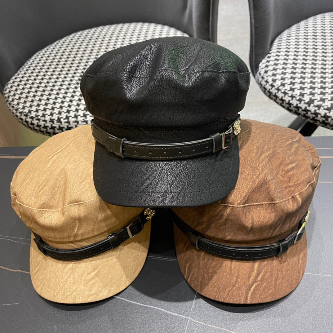 CASQUETTE BAKER BOY EN CUIR DE VEAU MARRON CACAHUÈTE 420948