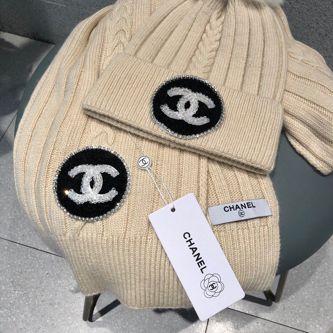 CONJUNTO DE GORRO Y BUFANDA EN LANA BEIGE BISQUE 424022