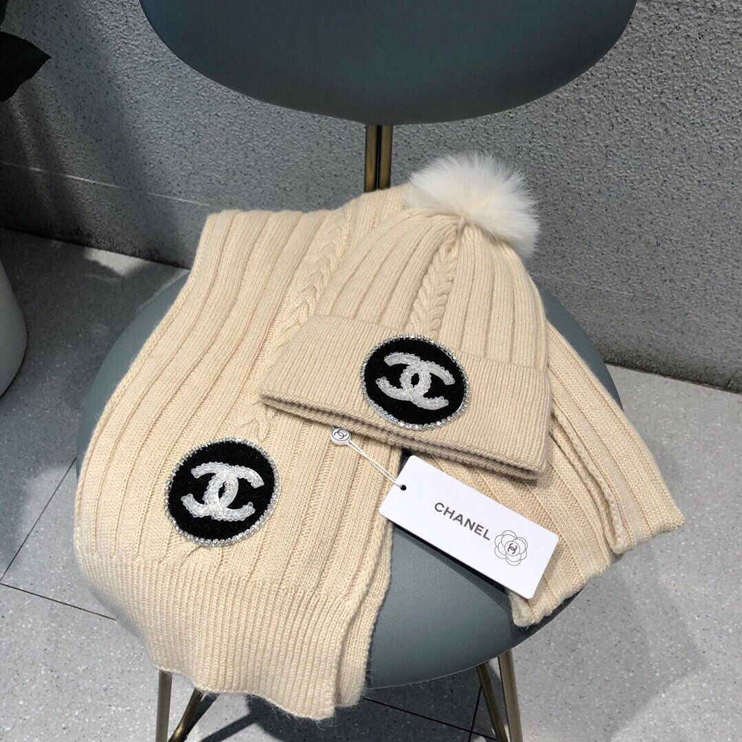 CONJUNTO DE GORRO Y BUFANDA EN LANA BEIGE BISQUE 424022