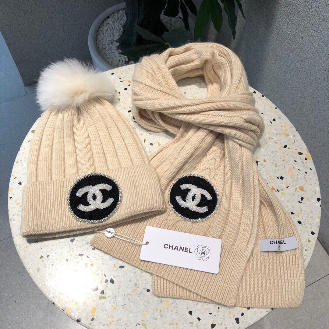 CONJUNTO DE GORRO Y BUFANDA EN LANA BEIGE BISQUE 424022