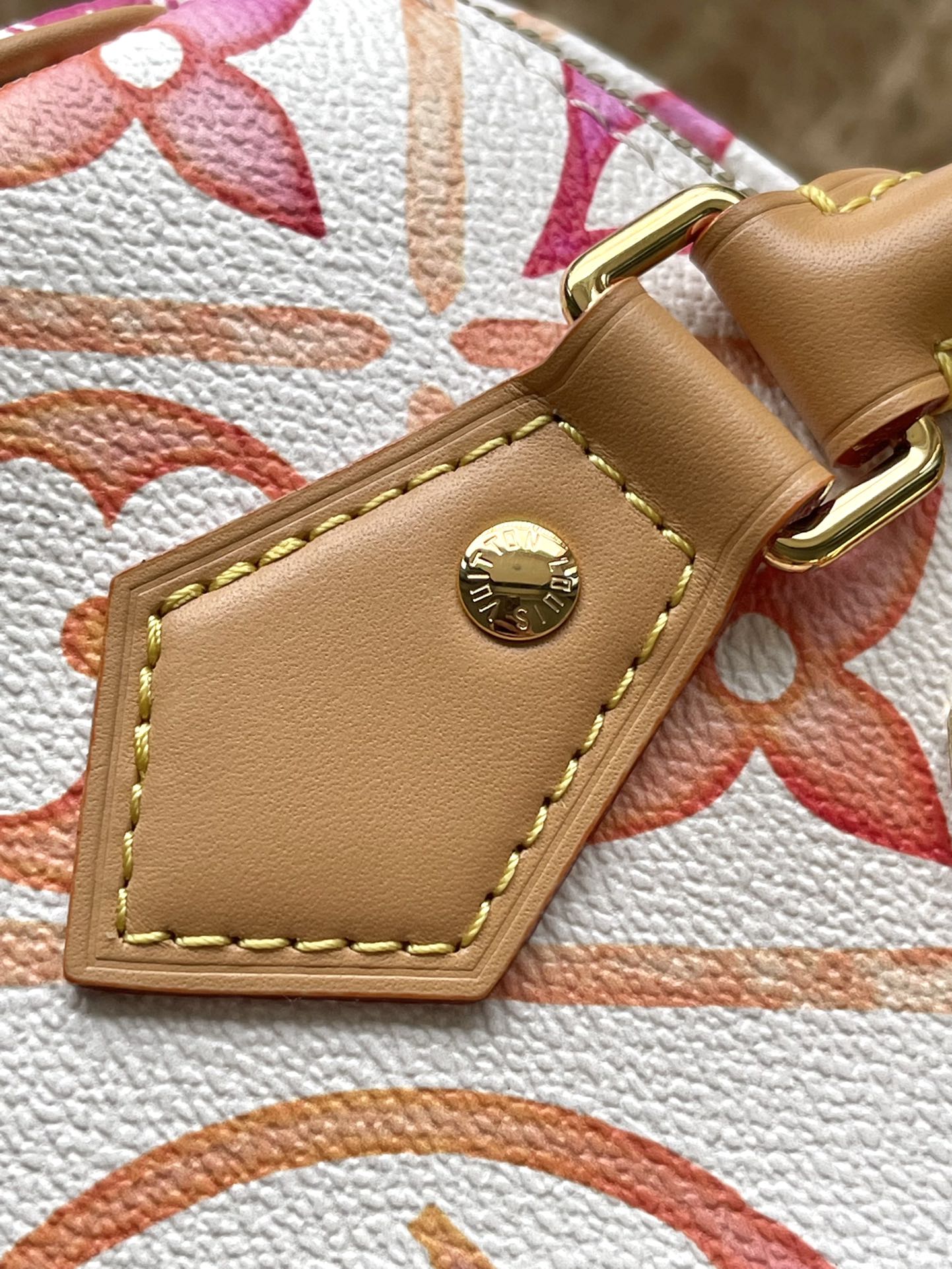 SPEEDY BANDOULI¨¨RE 20 IN CORAL MONOGRAM TILES CANVAS GOLD BUCKLE