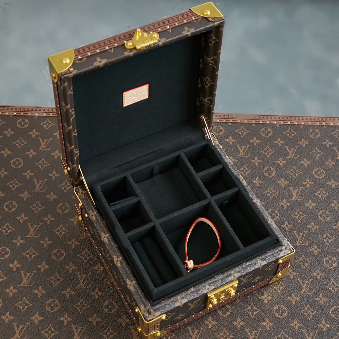 COFFRET JOAILLERIE 24 EN LONA MONOGRAMA MARRÓN OSCURO CON HERRAJES DORADOS