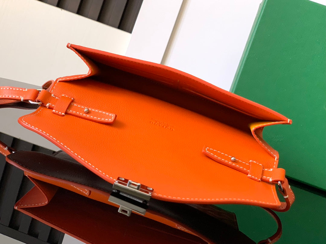 CARTERA CHIPRE 21 EN LONA GOYARDINE NARANJA Y PIEL DE BECERRO