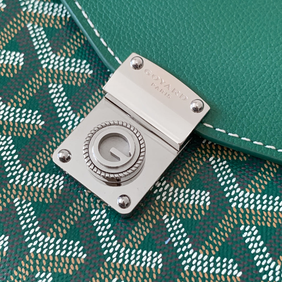 CARTERA CHIPRE 21 EN LONA GOYARDINE VERDE Y PIEL DE BECERRO