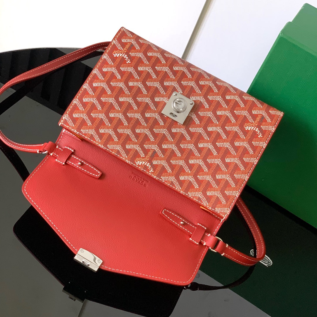 CARTERA CHIPRE 21 EN LONA GOYARDINE ROJA CLÁSICA Y PIEL DE BECERRO