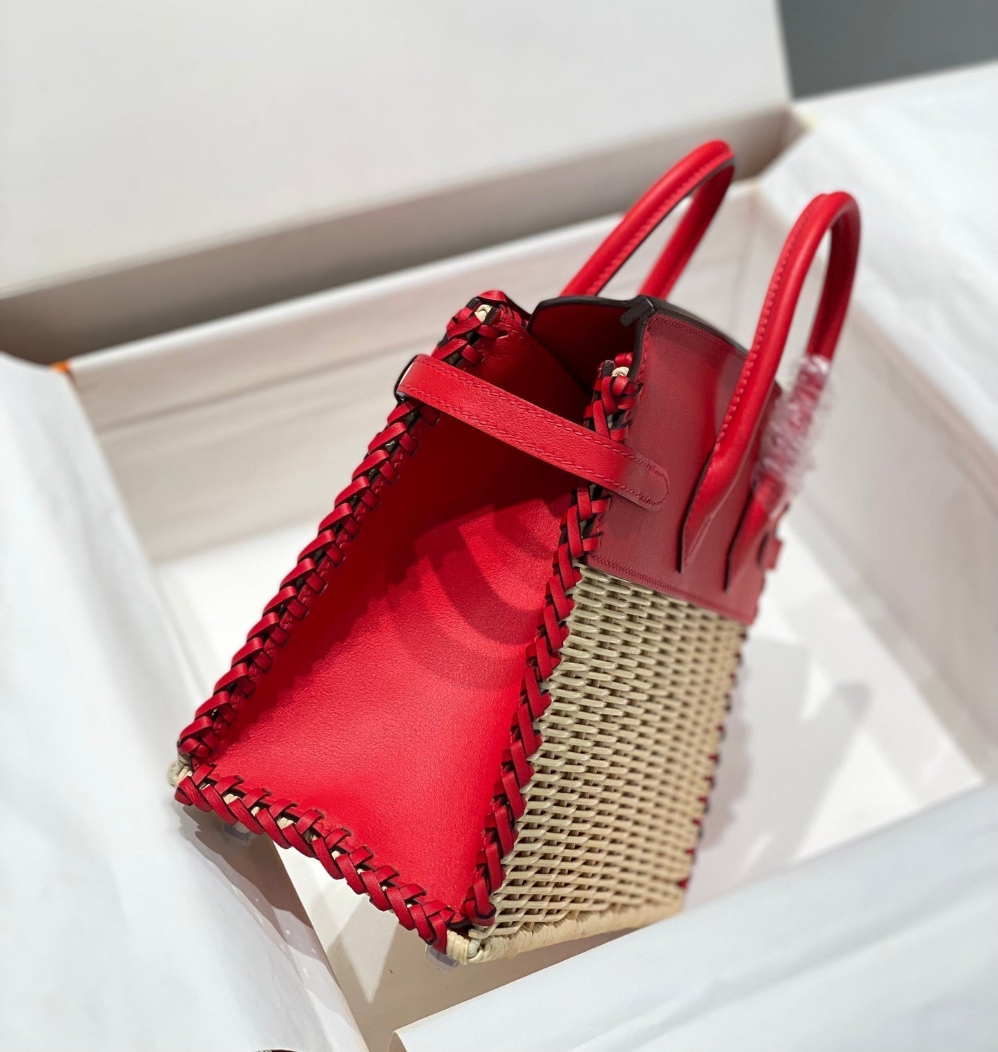 HM BIRKIN 25 CM PICNIC ROJO BAMBÚ Y RATÁN