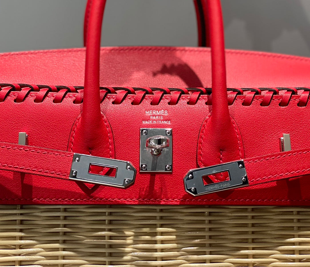 HM BIRKIN 25 CM PICNIC ROJO BAMBÚ Y RATÁN