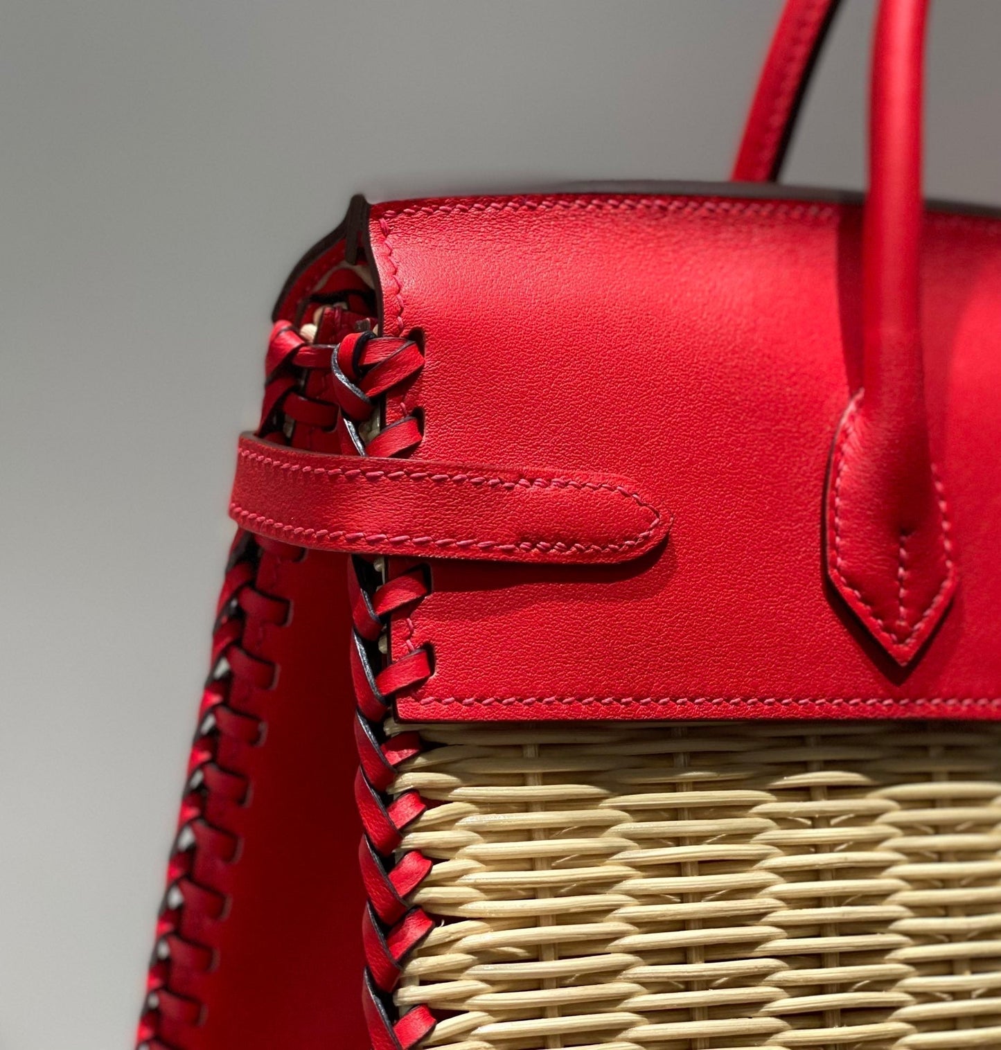 HM BIRKIN 25 CM PICNIC ROJO BAMBÚ Y RATÁN
