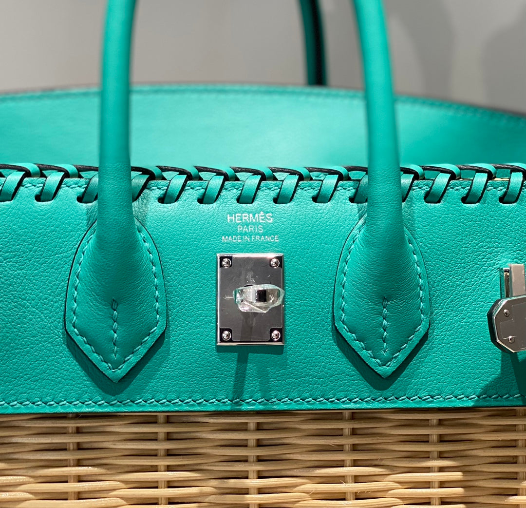 HM BIRKIN 25 CM PICNIC TURQUESA BAMBÚ Y RATÁN